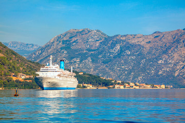 large cruise liner in the Kotor Bay 