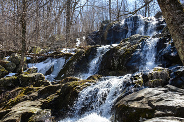 Springtime at Dark Hollow Falls, a waterfall located within Shenandoah National Park in Virginia along Skyline Drive in the Blue Ridge Mountains