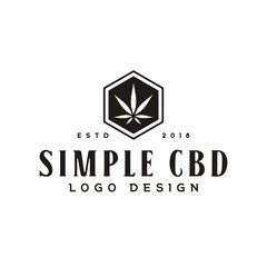 Vintage Marijuana Cannabis Hemp Pot Leaf with Hexagon Frame for THC CBD Cultivation logo design