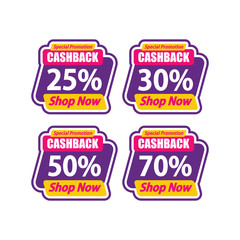 Sticker Sale Special Promotion Cashback 25%, 30%, 50%, 70% Vector illustration Marketing Advertising and PR - Vector