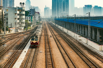 Naklejka premium Cityscape at evening time. Shenzhen. China.