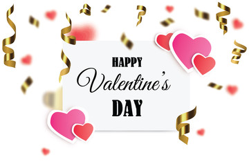 Valentines day background with Heart Shaped Balloons and golden confetti. Vector illustration for sale banners, flyers, posters, internet posts or greeting cards.