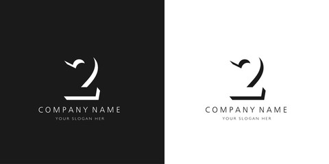 2 logo numbers modern black and white design	 - obrazy, fototapety, plakaty