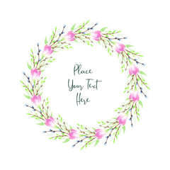 Hand drawn Easter wreath with spring flowers on a white background. Watercolor painting.