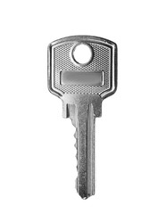 One modern steel key on white background