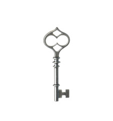 Steel vintage ornate key on white background