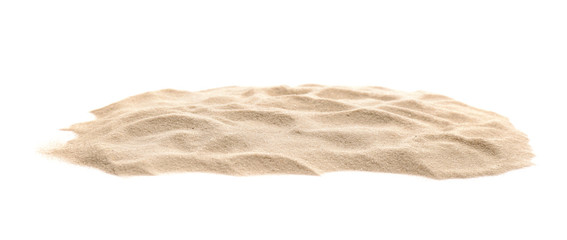 Heap of dry beach sand on white background - obrazy, fototapety, plakaty