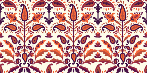 Vector seamless colorful pattern in paisley style. Vintage decorative background. Hand drawn ornament. Oriental bohemian motifs. Wallpaper, fabric, wrapping paper print.  - 247253551