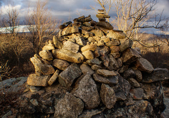 Stacked Rocks on a Mountain