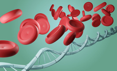 red blood cells and DNA 3d-illustration