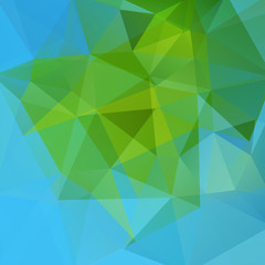 Fototapeta premium Geometric pattern, polygon triangles vector background in green and blue tones. Illustration pattern
