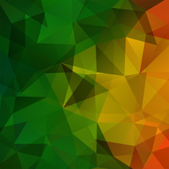 Geometric pattern, polygon triangles vector background in green, orange, yellow tones. Illustration pattern