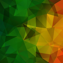 Fototapeta premium Geometric pattern, polygon triangles vector background in green, orange, yellow tones. Illustration pattern