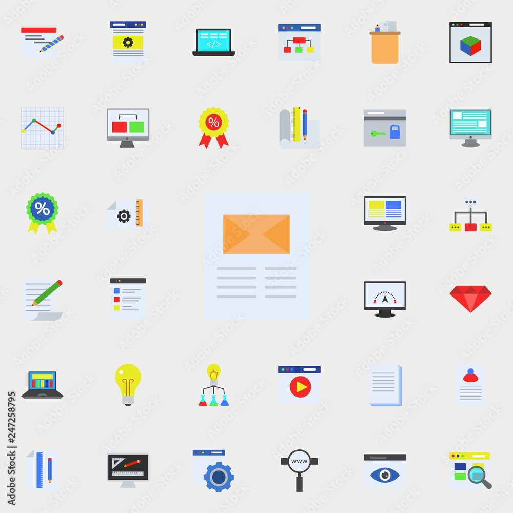 Aufkleber message on the sheet colored icon. programming sticker icons universal set for web and mobile