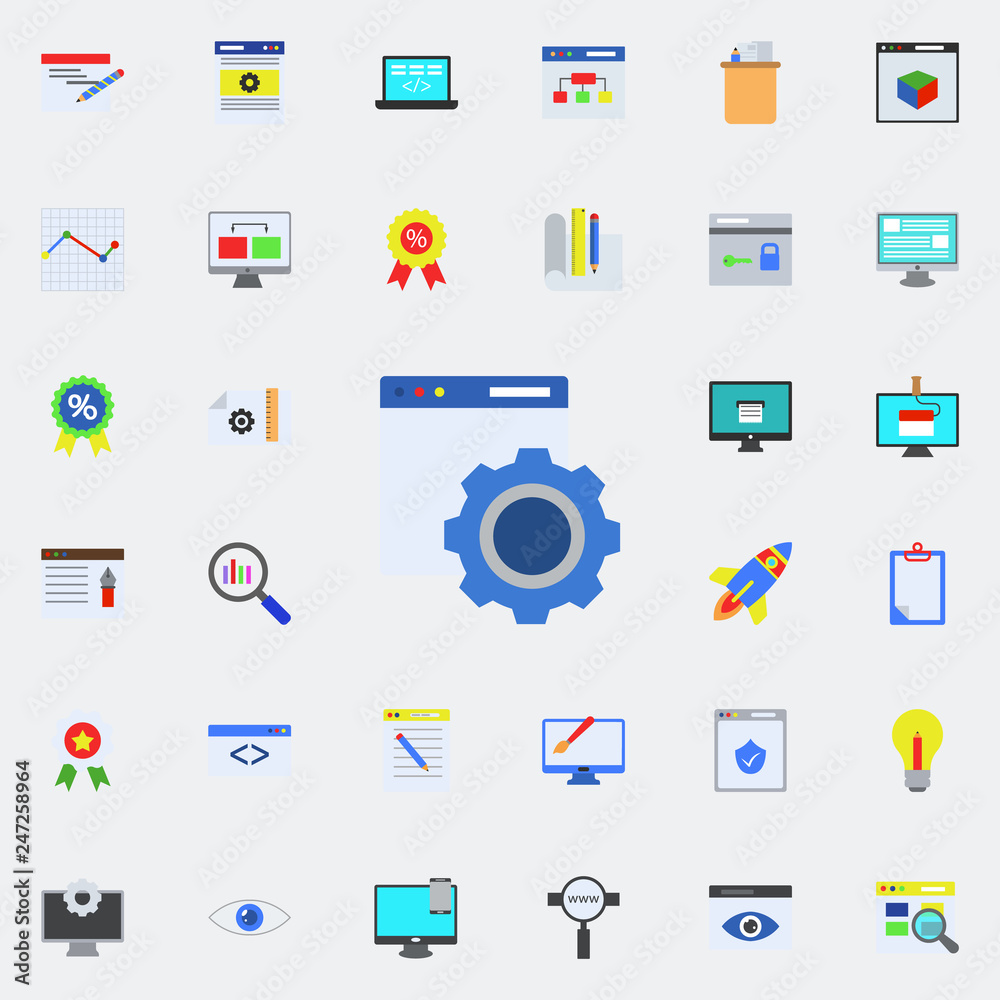 Aufkleber browser settings colored icon. programming sticker icons universal set for web and mobile