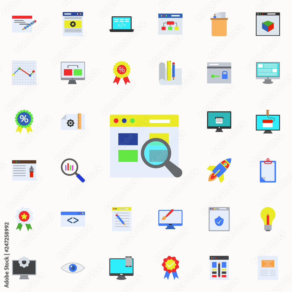 Aufkleber search the web page colored icon. programming sticker icons universal set for web and mobile