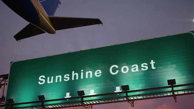 Airplane Take off Sunshine Coast during a wonderful sunset