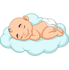 Cartoon baby sleeping on a cloud