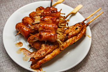 Mala is Grilled meat (Beef, Pork, Chickens or Mushroom) with chilli sauce.