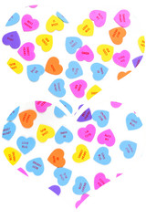 Multicolored valentine hearts with words isolated over white