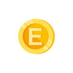 E, letter, coin color icon. Element of color finance signs. Premium quality graphic design icon. Signs and symbols collection icon for websites, web design