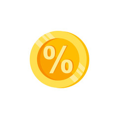 Percent, letter, coin color icon. Element of color finance signs. Premium quality graphic design icon. Signs and symbols collection icon for websites, web design