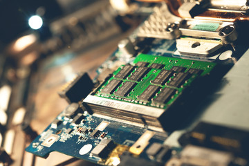 Electronics background technology close up of the green kit circuit board