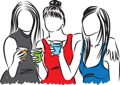 women at party with drinks vector illustration