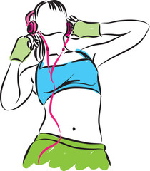 girl with headphones fitness illustration