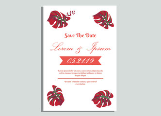 weeding invitation 10, romantic style with rose flower  and monstera background