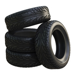 Group black tires, isolated
