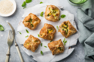 puff pastry stuffed with eggs and spinach