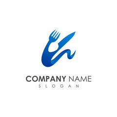 W Logo For Restaurant, Wave Cooking Logo, Cutlery In Wave Shape, Fresh Food Logo