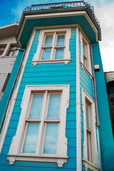 Fototapeta na wymiar old blue house wooden house