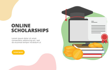 Online Scholarships flat design banner illustration concept for digital marketing and business promotion