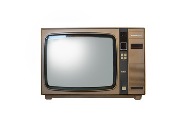 Retro old television from 80s isolated on white background.