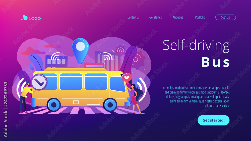 Canvas Prints passengers like and approve autonomos robotic driverless bus. autonomous public transport, self-driv