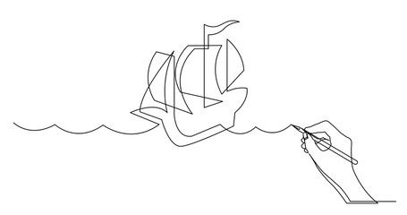 hand drawing business concept sketch of tall ship sailing on sea