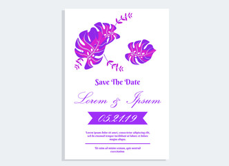 weeding invitation 10, romantic style with rose flower  and monstera background