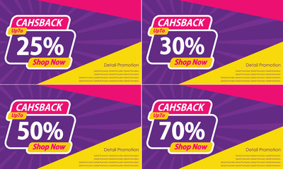 Banner and Poster Sale Special Promotion Cashback up to 25%, 30%, 50%, 70% Vector illustration - Vector