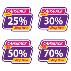 Sticker Sale Special Promotion Cashback up to 25%, 30%, 50%, 70% Vector illustration - Vector
