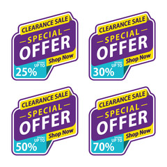 Sticker Sale Special Promotion Clearance Special Offer up to 25%, 30%, 50%, 70% Vector illustration - Vector