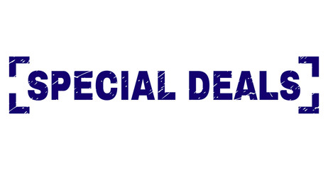 SPECIAL DEALS caption seal imprint with corroded texture. Text tag is placed inside corners. Blue vector rubber print of SPECIAL DEALS with corroded texture.