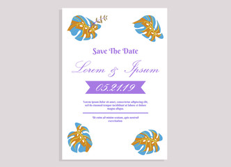 weeding invitation 10, romantic style with rose flower  and monstera background