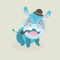 Cute funny hippo on pastel background.