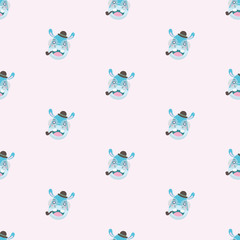  Pattern with cute cartoon hippopotamus..