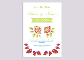 weeding invitation 10, romantic style with rose flower  and monstera background