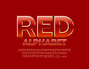 Vector glossy Red Font. Luxury Alphabet Letters, Numbers and Symbols.