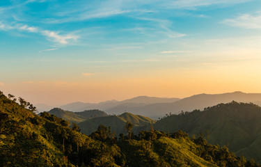 The mountain with sunset and sky
