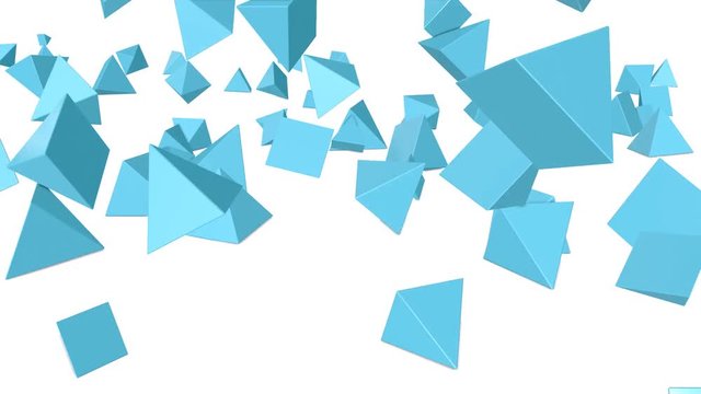 turquoise three-dimensional pyramids fall on a white background. 3d render